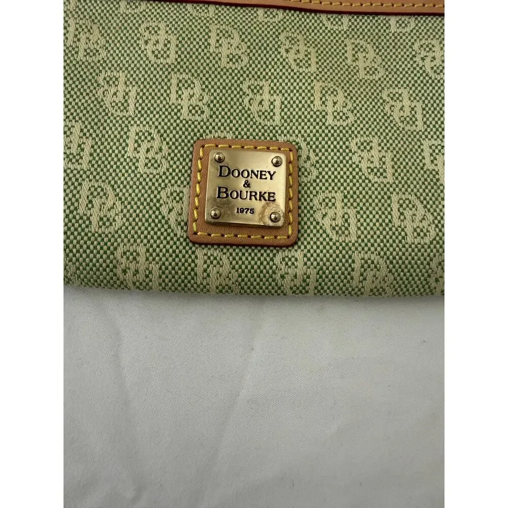 Dooney & Bourke Green Canvas Leather Wristlet Wallet Vintage Y2K Monogram